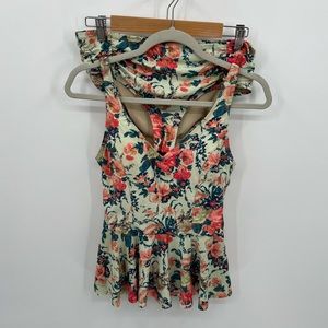 Anthropologie Mermaid floral print peplum tankini swim set